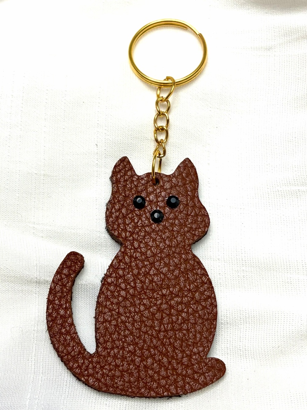 Upcycled COACH Brown Leather Cat Keychain